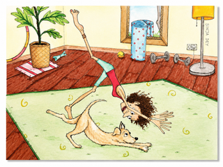 Yoga Partners Postkarte – Frau & Hund beim Yoga – DIN A6
