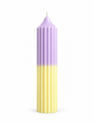 Geriffelte Stumpenkerze Lavendel-Buttergelb aus Rapswachs