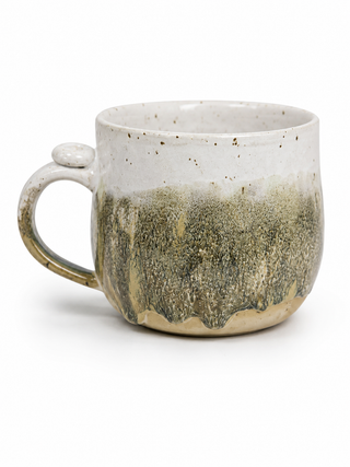 Handgefertigte Keramiktasse – Grün-Weiß – Steinzeug Unikat | Odd Old Bird Pottery
