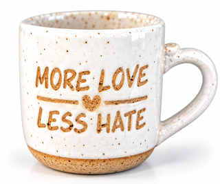 Tasse „More Love Less Hate“ aus Steinzeug – Odd Old Bird Pottery