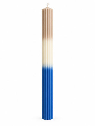 Geriffelte Stabkerze Beige-Creme-Blau aus Rapswachs – Handgegossen