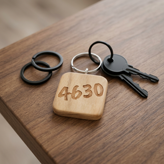 Holz Schlüsselanhänger 4630 graviert Ø 4 cm – beidseitig Lasergravur – P4 Engravings