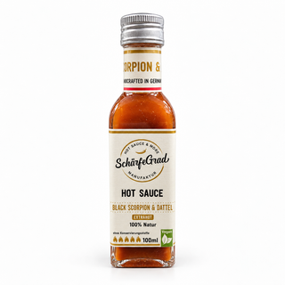 Hot Sauce Black Scorpion & Dattel Extrahot – SchärfeGrad Manufaktur