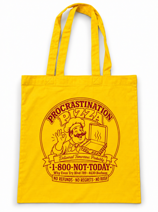 Procrastination Pizza Stoffbeutel Gelb – Der_Laden