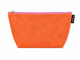 Kosmetiktasche Orange/Weiß #I – Clutter aus Upcycling-Material, Unikat