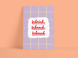 Postkarte "Schnick, Schnack, Schnuck" – Flieder mit gelbem Gitter-Muster