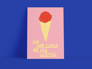 Postkarte "Ich hab einen an der Waffel" – Rosa mit Eiswaffel-Motiv