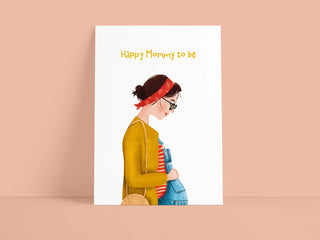 Postkarte "Happy Mommy to be" – Weiß mit illustrierter Schwangeren-Silhouette